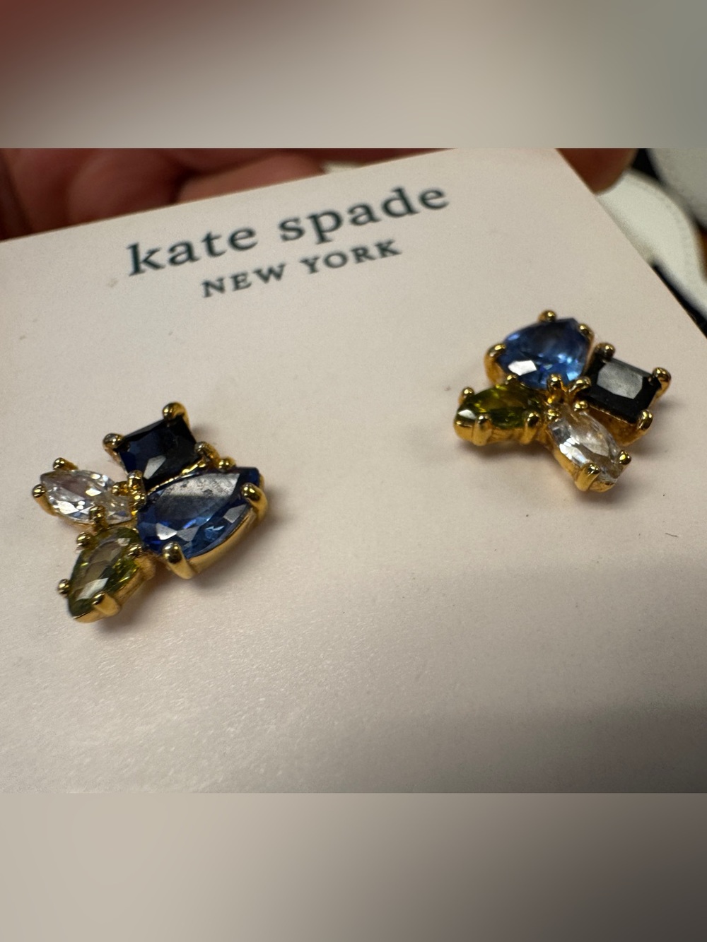 Kate Spade New York Gold Tone Plated Blue Green Crystal Cluster Stud Earrings